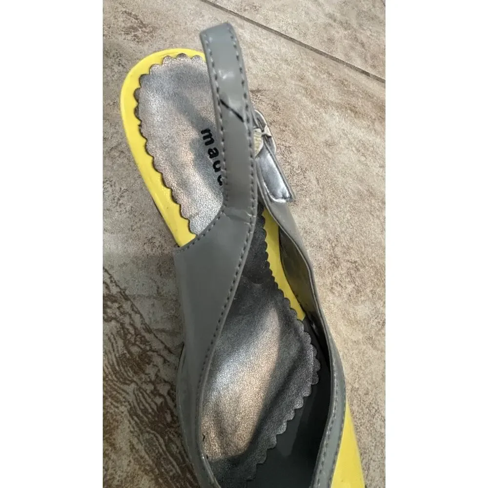Madden Girl Slingback Heels Women’s Size 7 Yellow/Grey Kitten Heel
